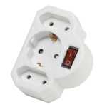 VIVANCO Three-way Plug Adaptor AS 3W SCHUKO ADAPTOR WITH ROCKET SWITCH 1X SCHUKO+ 2 EURO SOCKETS 27369